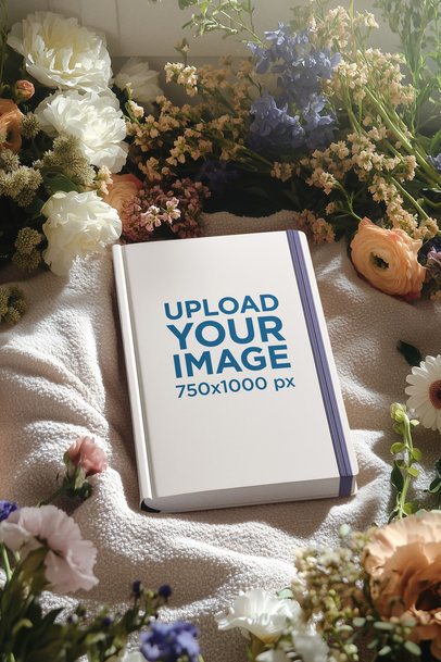 Journal Mockup Featuring an AI-Created Cozy Setting With Flowers