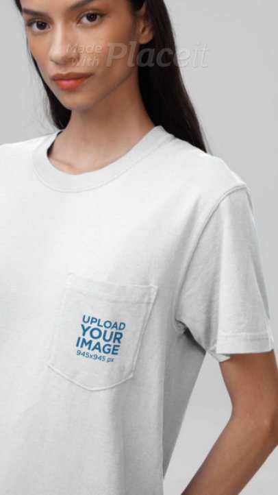 Comfort Colors Pocket Tee Video Featuring a Woman Posing in a Studio With a Serious Look 9050v