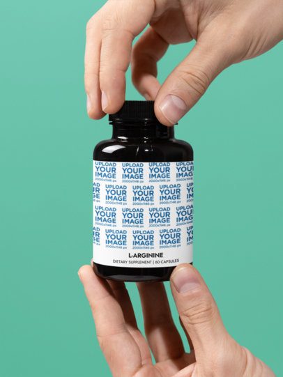 L-Arginine Supplement Mockup Featuring a Pair of Hands Trying to Open the Lid m53521