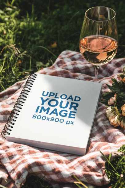 Mockup of an AI-Generated Spiral Journal Placed on a Picnic Setting m53824