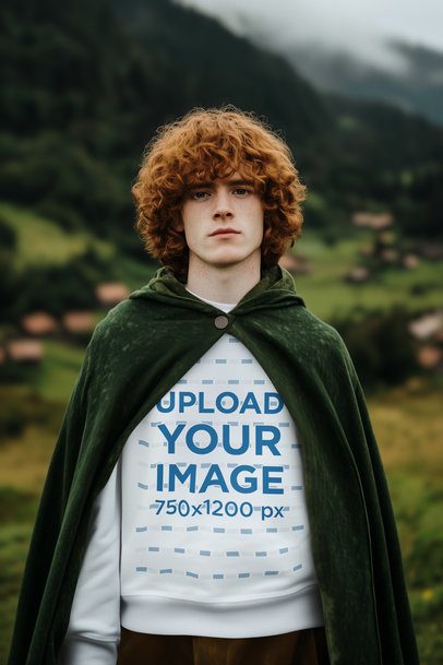 Sweatshirt Mockup Featuring an AI-Created Man Inspired by an Epic Adventure Trilogy Fantasy Character m53425