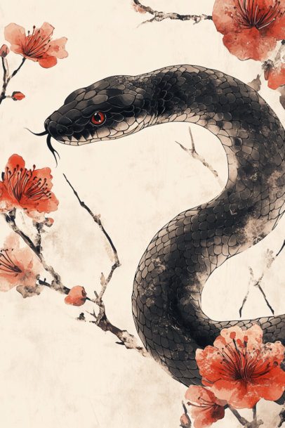 Snake Chinese New Year-Inspired Poster Design Maker With Floral Illustrations