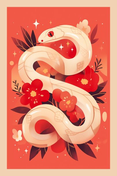 Floral Art Print Creator With a Snake Graphic for Chinese New Year