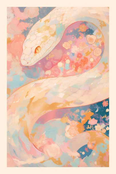 Holiday Art Print Template With a Colorful Snake for Chinese New Year