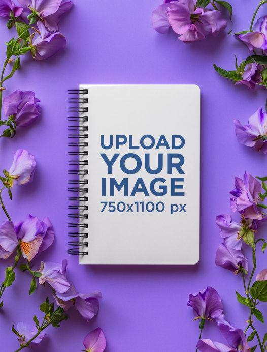 Spiral Journal Mockup Featuring AI-Created Flower Decorations