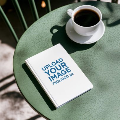 Mockup of an AI-Generated Journal Lying on a Table With a Cup of Coffee