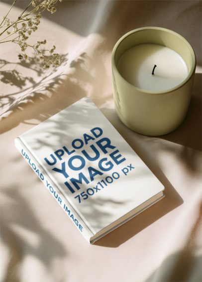 Hardcover Journal Mockup Featuring an AI-Created Setting With a Candle