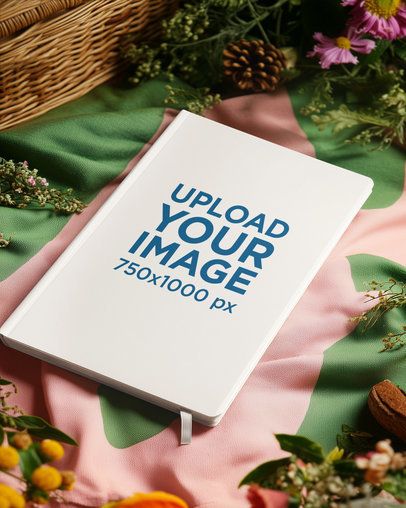 Hardcover Journal Mockup Featuring an AI-Created Setting With Flowers