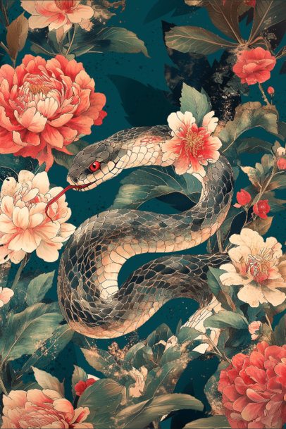 Art Print Maker With a Floral Aesthetic and a Snake for Chinese New Year