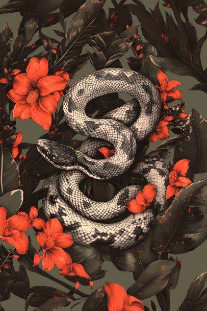 Art Print Generator Featuring an Illustrated Serpent and Floral Decorations for Chinese New Year
