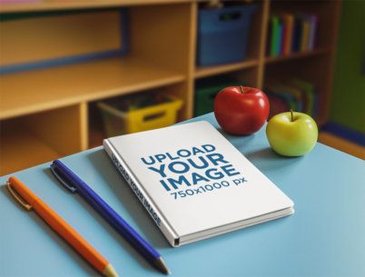 Hardcover Journal Mockup Featuring an AI-Created Classroom Setting