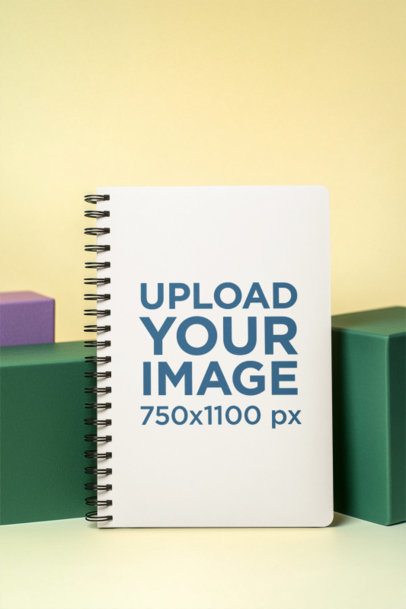 Spiral Journal Mockup Featuring an AI-Created Colorful Setting With Small Boxes m53857