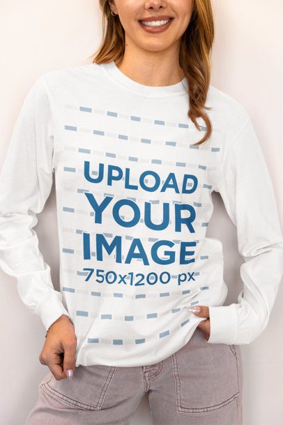 Comfort Colors Mockup of a Woman Wearing a Long-Sleeve Tee in a Homemade Feel Aesthetic m53778