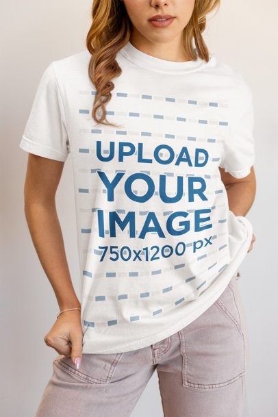 Comfort Colors Tee Mockup of a Serious Cropped-Face Woman in a Homemade Feel Style m53779