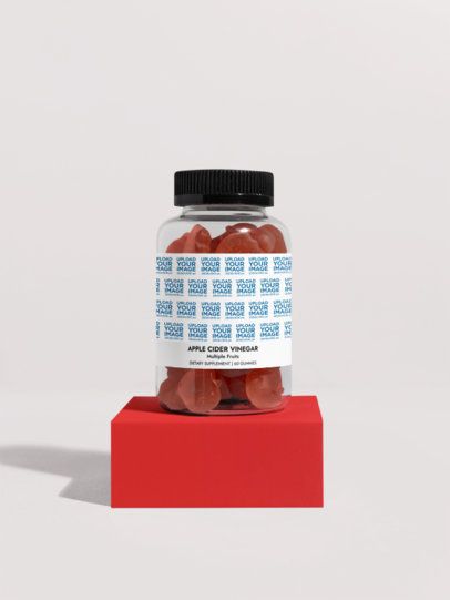 Apple Cider Vinegar Gummies Supplement Mockup Featuring a Solid Color Base in a Studio m53574