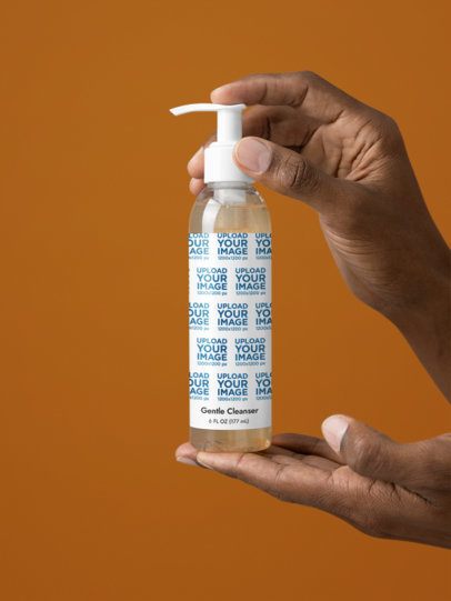 Gentle Face and Body Cleanser Mockup Featuring a Pair of Hands in a Customizable Backdrop m53617