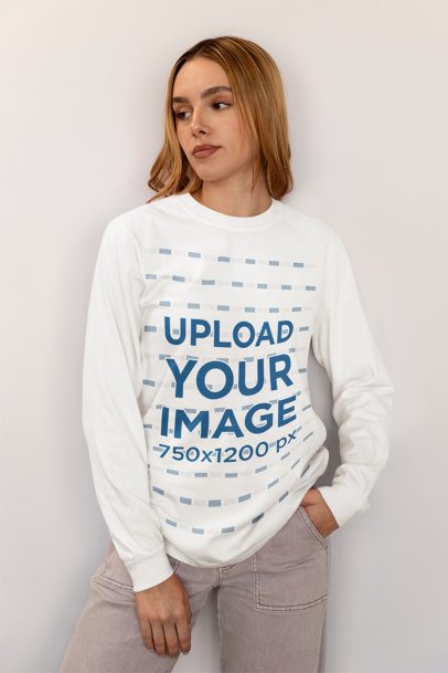 Comfort Colors Mockup of a Woman Wearing a Long-Sleeve Tee and Homemade Feel Look m53776