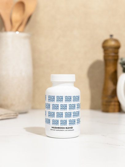 Mushroom Blend Supplement Mockup Featuring a Kitchen Table Setting m53555