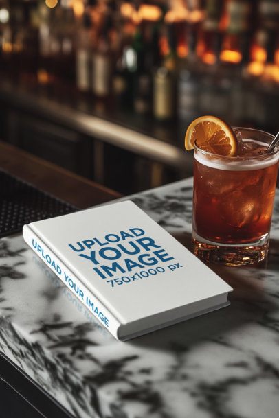 Journal Mockup Featuring an AI-Created Drink and a Bar Setting