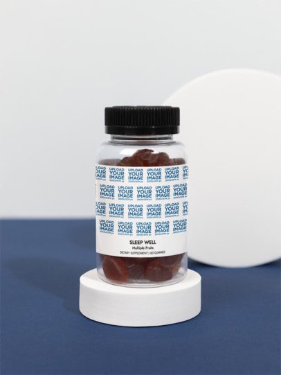 Sleep Well Gummies Supplement Mockup Featuring a Simple Base in a Studio Setting m53586