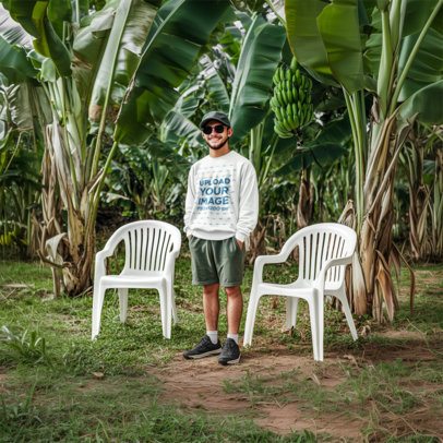 Sweatshirt Mockup of an AI-Generated Happy Man Posing in Setting Inspired by a Reggaeton Album m54469