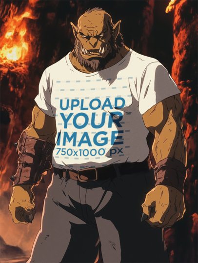 T-Shirt Mockup of an AI-Generated Anime Orc Inspired by an Epic Adventure Trilogy Character