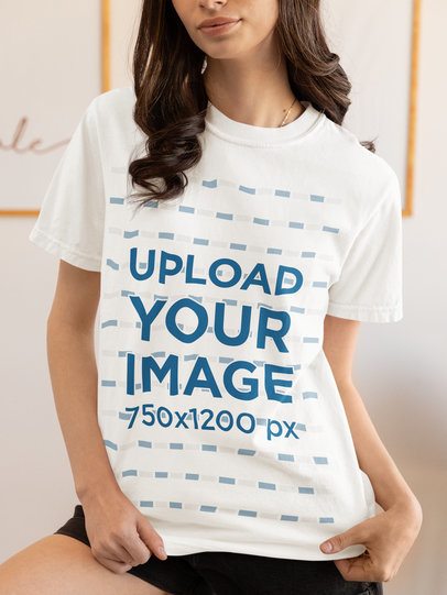 Comfort Colors T-Shirt Mockup of a Cropped-Face Woman Posing in a Homemade Feel Set m53785