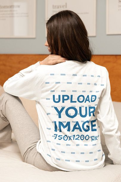 Back-View Mockup of a Woman Wearing a Long-Sleeve Tee by Comfort Colors in a Homemade Feel Set m53789