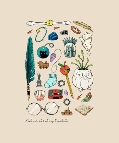 T-Shirt Design Maker Featuring Object Graphics and a Trinkets Quote