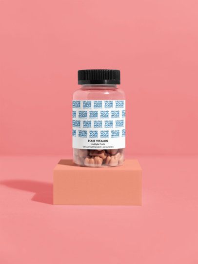 Hair Vitamin Gummies Supplement Mockup Featuring a Colorful and Customizable Setting m53587
