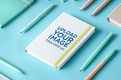Hardcover Journal Mockup Featuring AI-Created Colorful Pens m53836