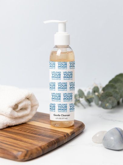 Gentle Face and Body Cleanser Mockup Featuring a Nice Wooden Base m53618