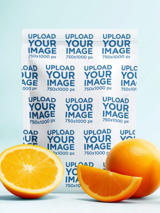Zip Bag Supplement Mockup Featuring AI-Created Oranges