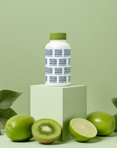Capsule Bottle Supplement Mockup Featuring AI-Created Lemons and Kiwis m53963