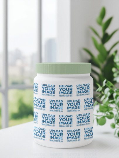 Mockup of an AI-Generated Wide Mouth Bottle Supplement Placed on a Table m53959