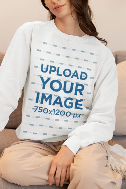 Comfort Colors Sweatshirt Mockup of a Cropped-Face Brunette Woman in a Homemade Feel Setting m53794