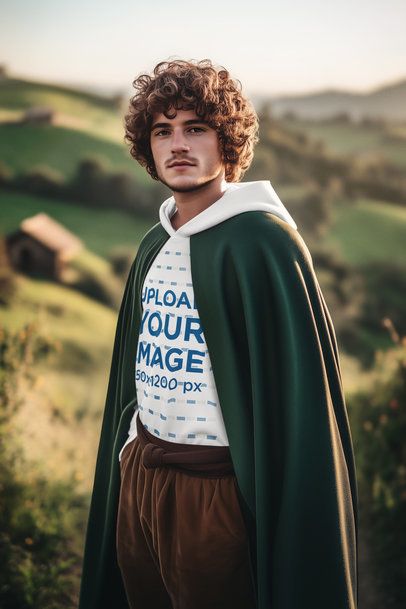 Hoodie Mockup Featuring an AI-Created Man in a Cosplay Inspired by an Epic Adventure Trilogy m53415
