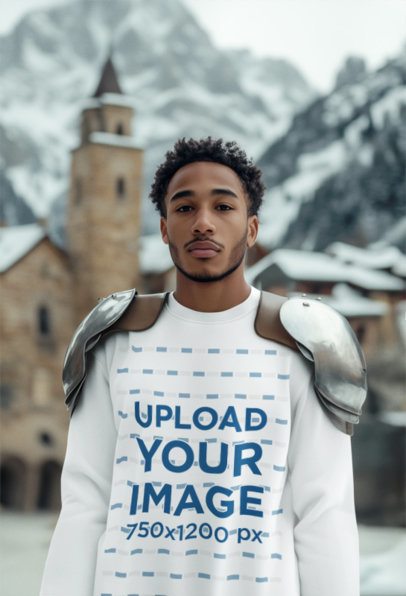 Sweatshirt Mockup of an AI-Generated Man in a Landscape Inspired by an Epic Adventure Trilogy m53409