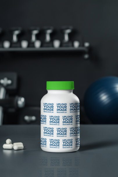 Supplement Mockup of an AI-Generated Capsules Bottle Placed on a Gym m53969