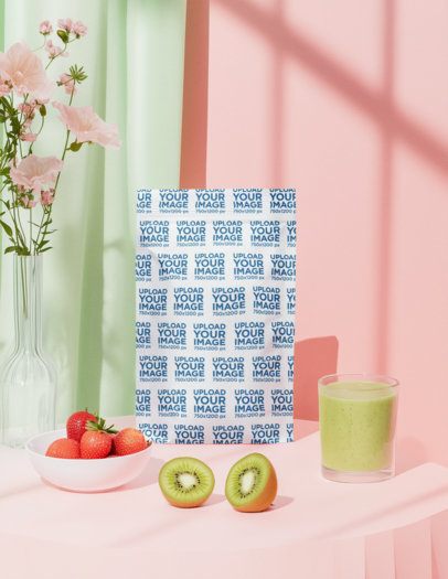 Zip Food Bag Supplement Mockup Featuring AI-Generated Fruits and a Smoothie m53975