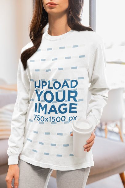 Comfort Colors Mockup of a Woman Wearing a Long-Sleeve Tee in a Homemade Feel Aesthetic m53791