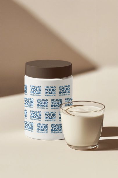 AI-Generated Mockup of a Wide Mouth Bottle Supplement Featuring a Protein Smoothie m53943