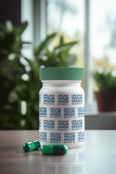 Supplement Mockup of an AI-Generated Capsules Bottle Placed on a Table m53946