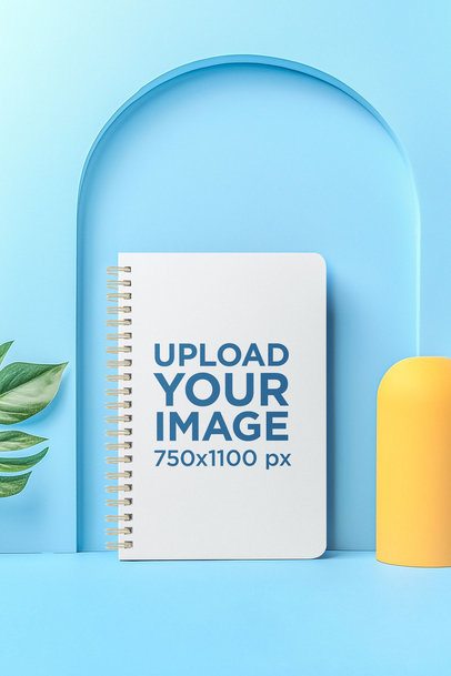 Mockup of an AI-Generated Spiral Journal Placed on a Colorful Setting m53838