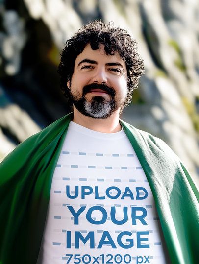 T-Shirt Mockup Featuring an AI-Created Bearded Man Inspired by an Epic Adventure Trilogy m53493