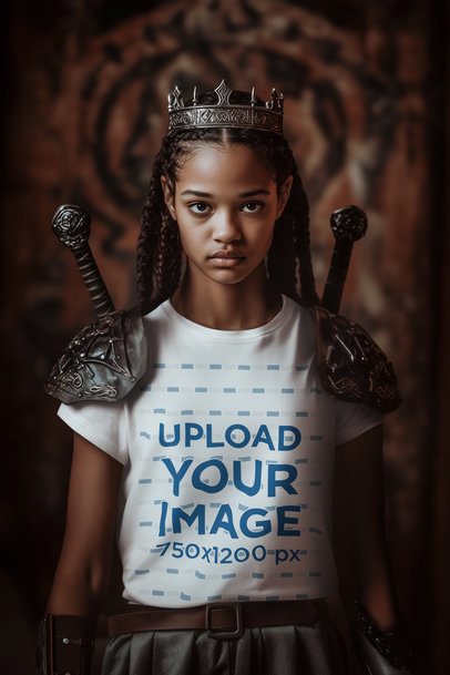 T-Shirt Mockup of an AI-Generated Teenage Girl Warrior Inspired by an Epic Adventure Trilogy