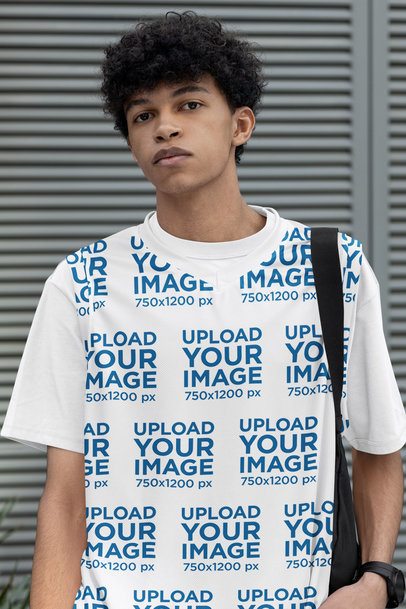 Basketball Jersey Mockup Featuring a Serious Man by the Street m54443