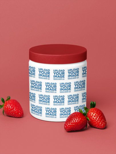 Supplement Mockup Featuring an AI-Created Wide Mouth Bottle With Strawberries m53966