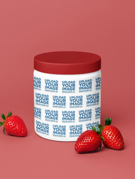Supplement Mockup Featuring an AI-Created Wide Mouth Bottle With Strawberries