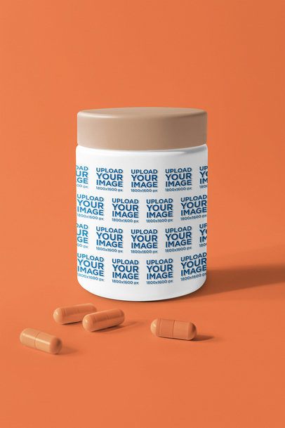 Supplement Capsules Bottle Mockup Featuring AI-Created Pills and a Colorful Background m53954